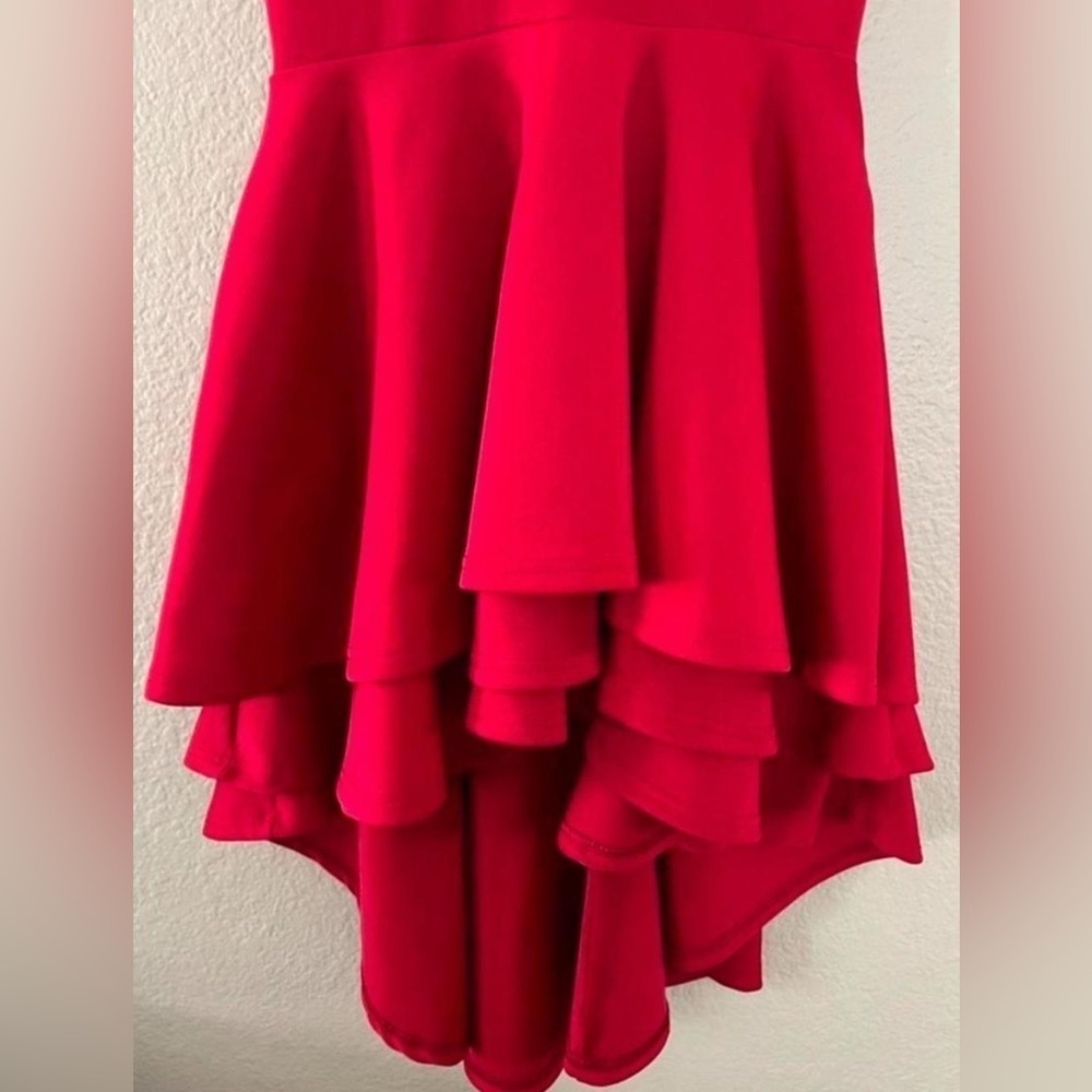 Red High Low Ruffle Dress Sleeveless V Neck Cocktail Party Homecoming- Size XS - Picture 2 of 4